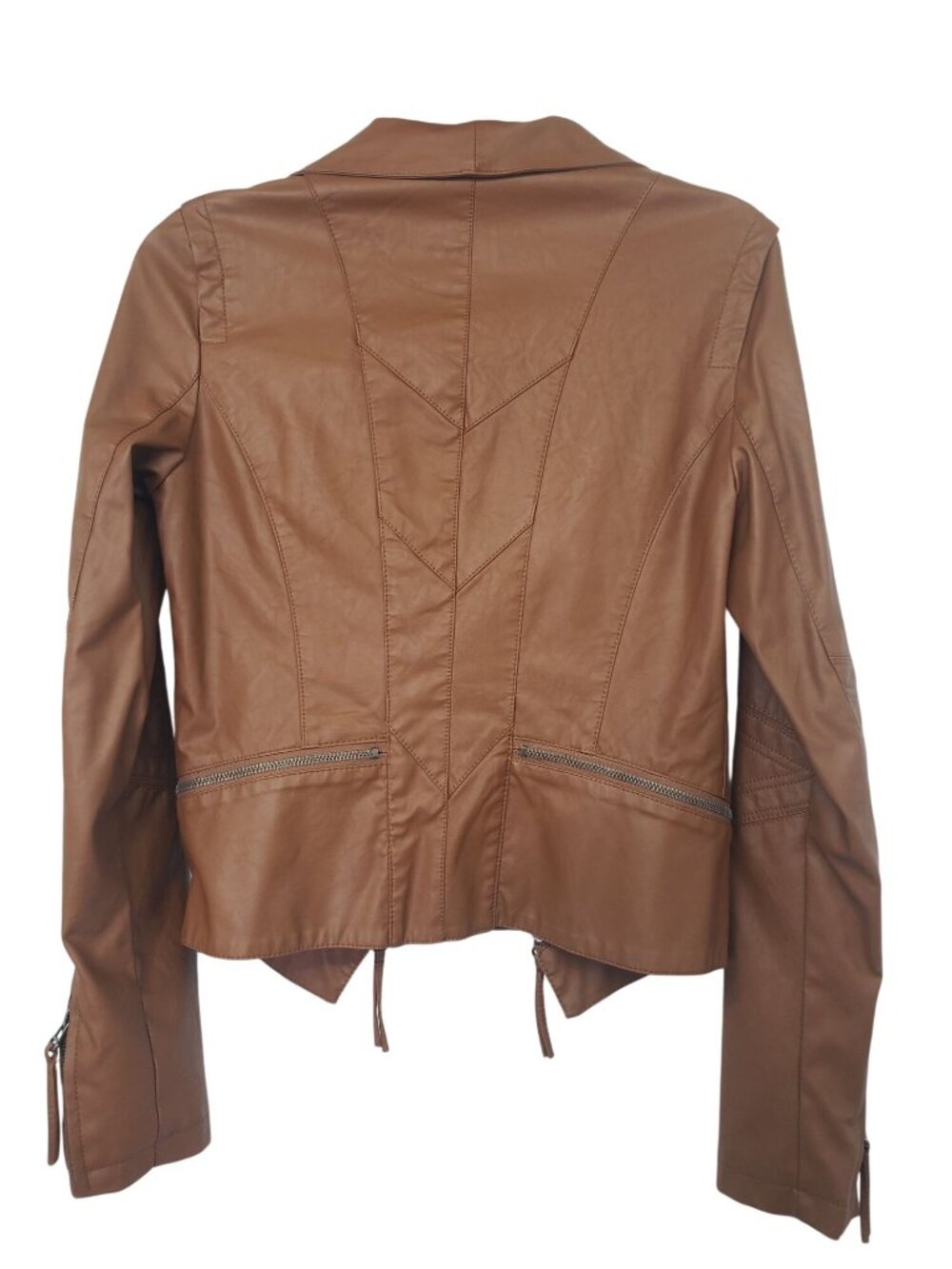 Lulu's Brown Faux Leather Vegan Moto Jacket Womens S Boho Country Western - Picture 3 of 15